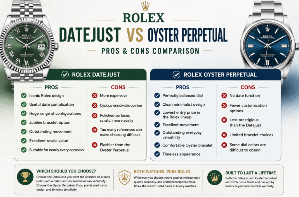 Rolex Datejust vs Oyster Perpetual - Pros and Cons