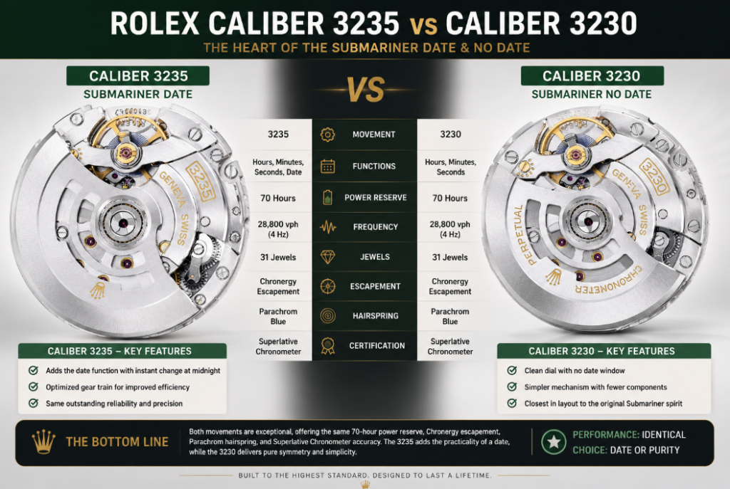 Movement Rolex Submariner Date vs No Date