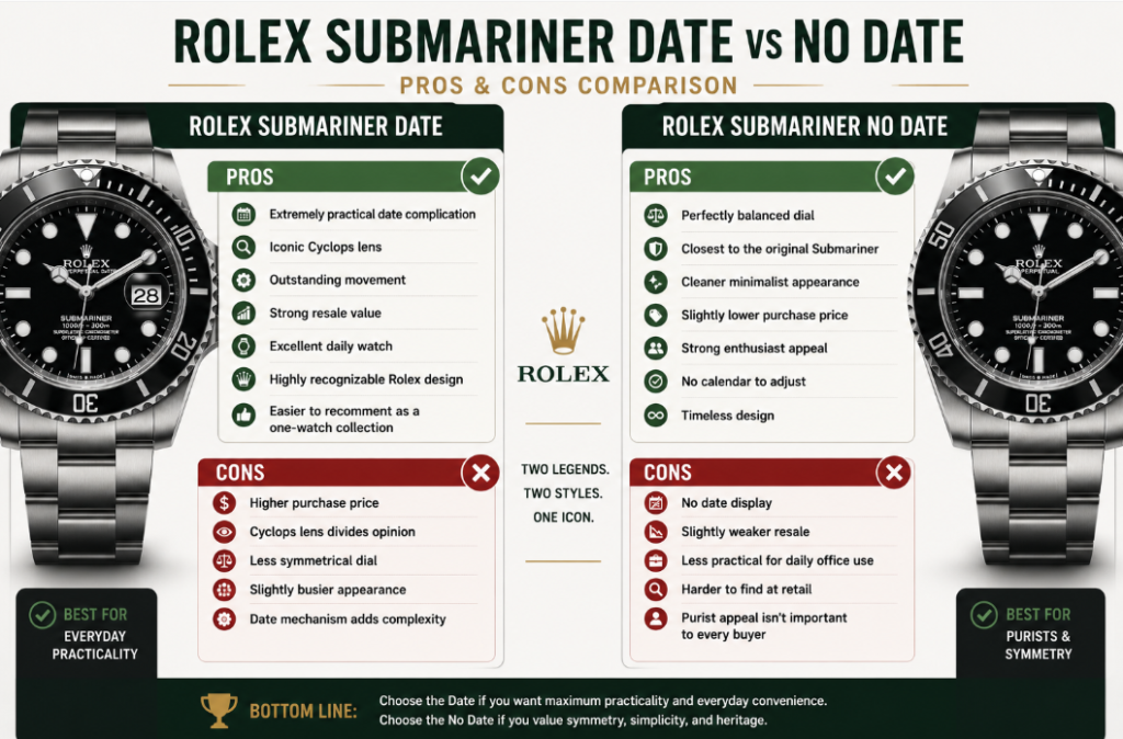 Pros and Cons Rolex Submariner Date vs No Date