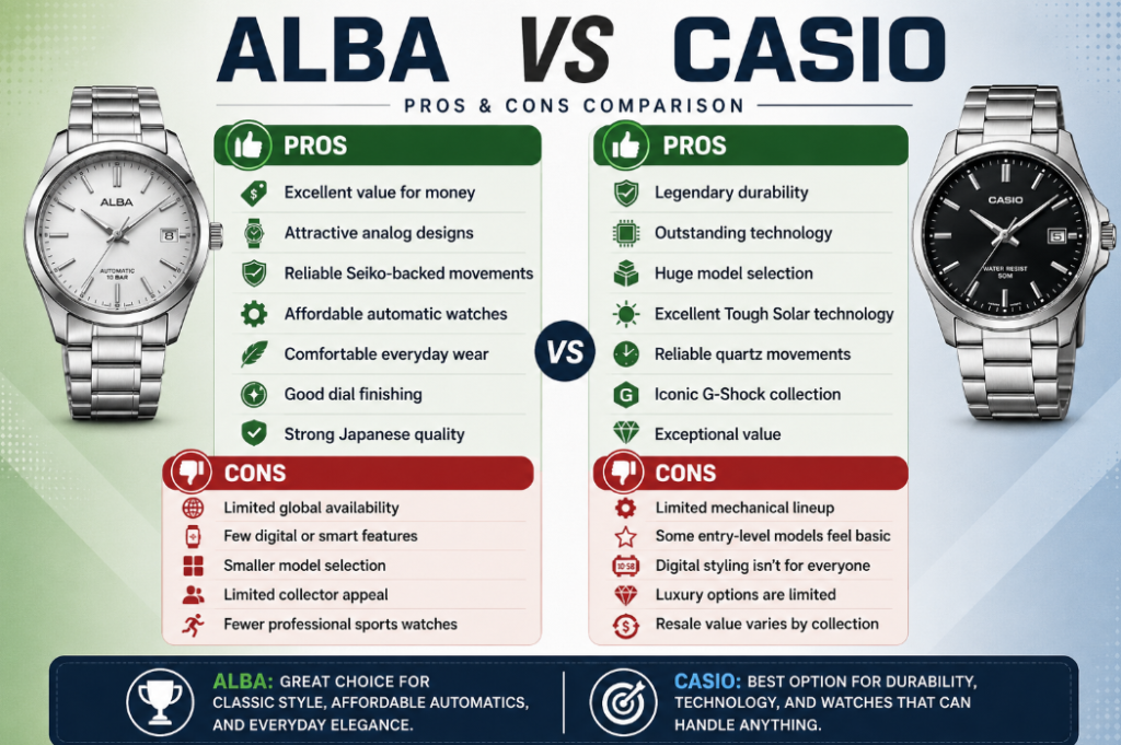 Pros and Cons Alba VS Casio