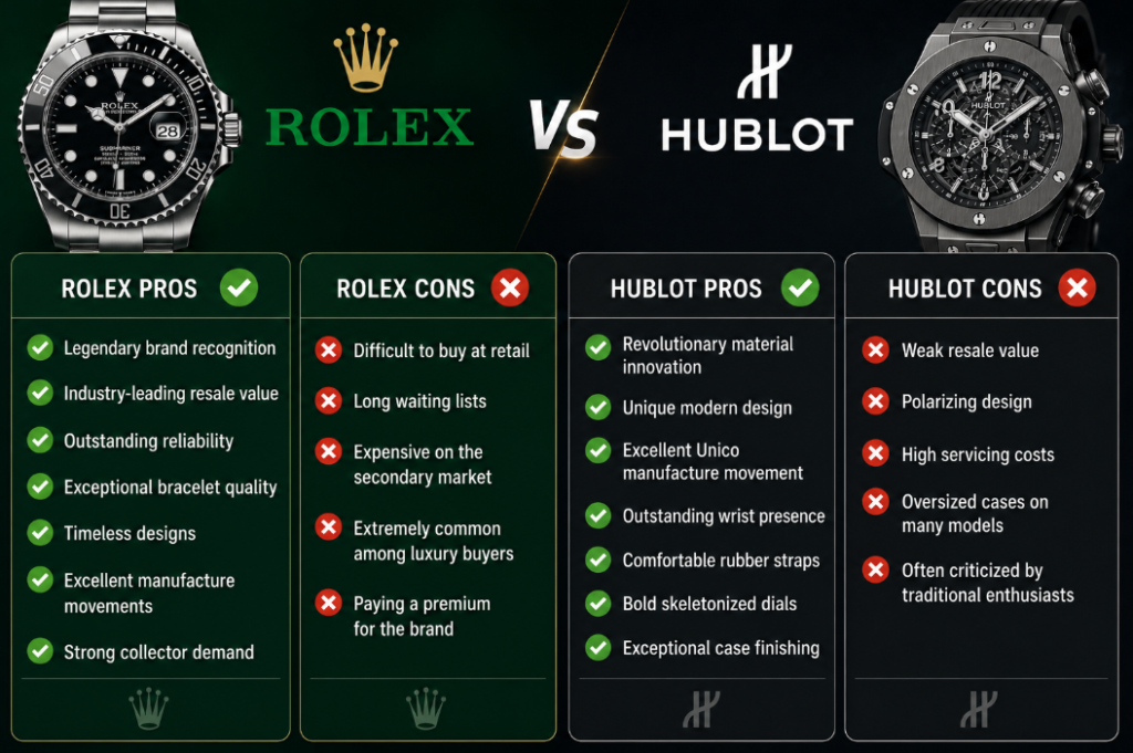 Hublot vs Rolex pros and cons