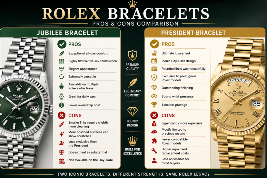 Rolex Jubilee vs President Bracelet - pros and cons