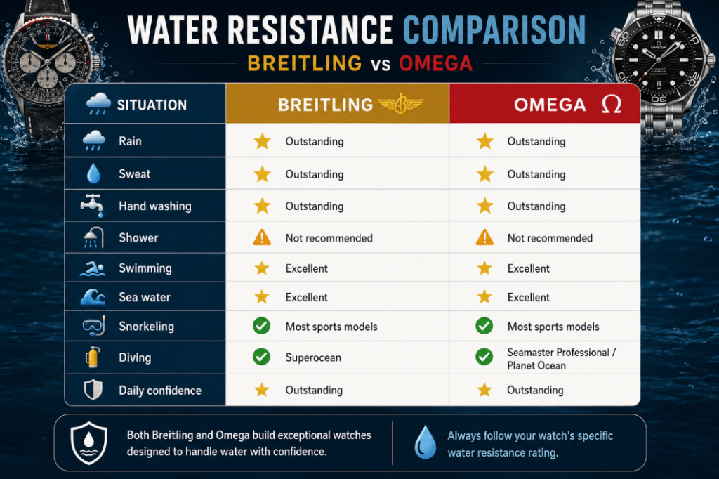 Water Resistance Breitling vs Omega