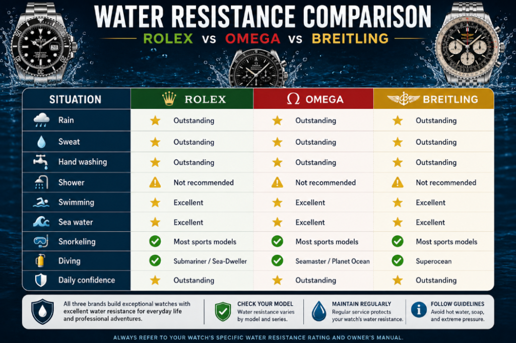Rolex vs Omega vs Breitling - Water Resistance