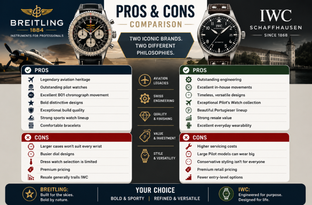 Pros and Cons Breitling vs IWC - Which Swiss Luxury Watch Brand Is Better?