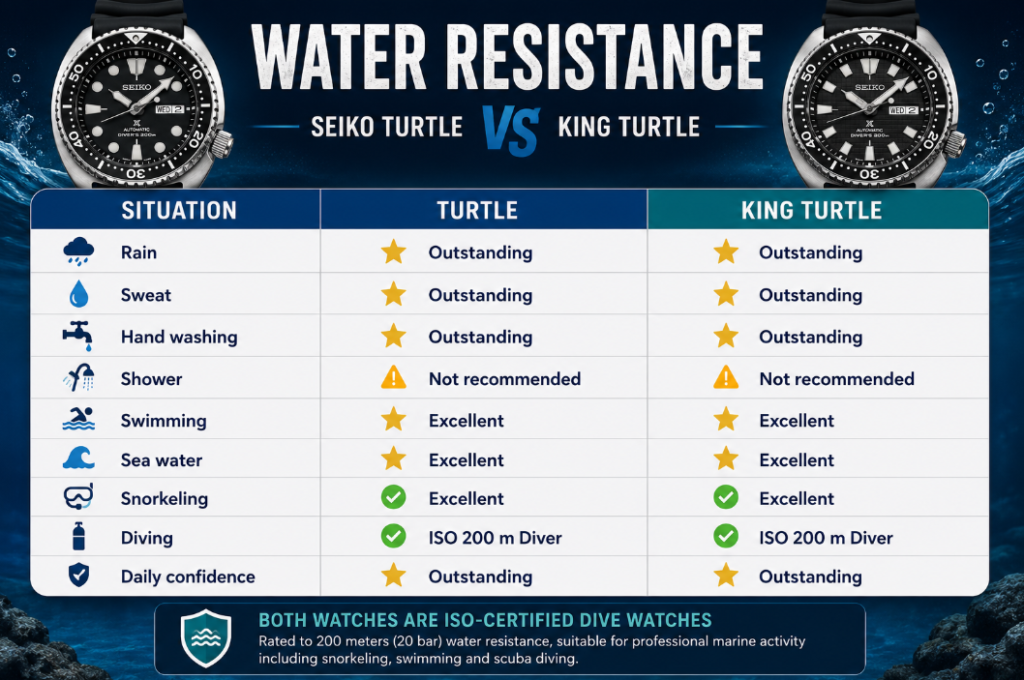 Seiko Turtle vs King Turtle Water Resistance