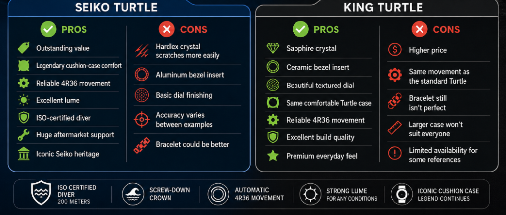 Pros and Cons Seiko Turtle vs King Turtle