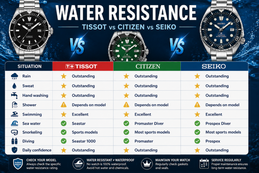 Seiko vs Tissot vs Citizen Water Resistance