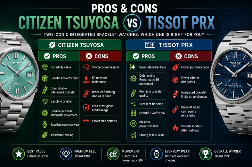 Citizen Tsuyosa vs Tissot PRX Pros and Cons