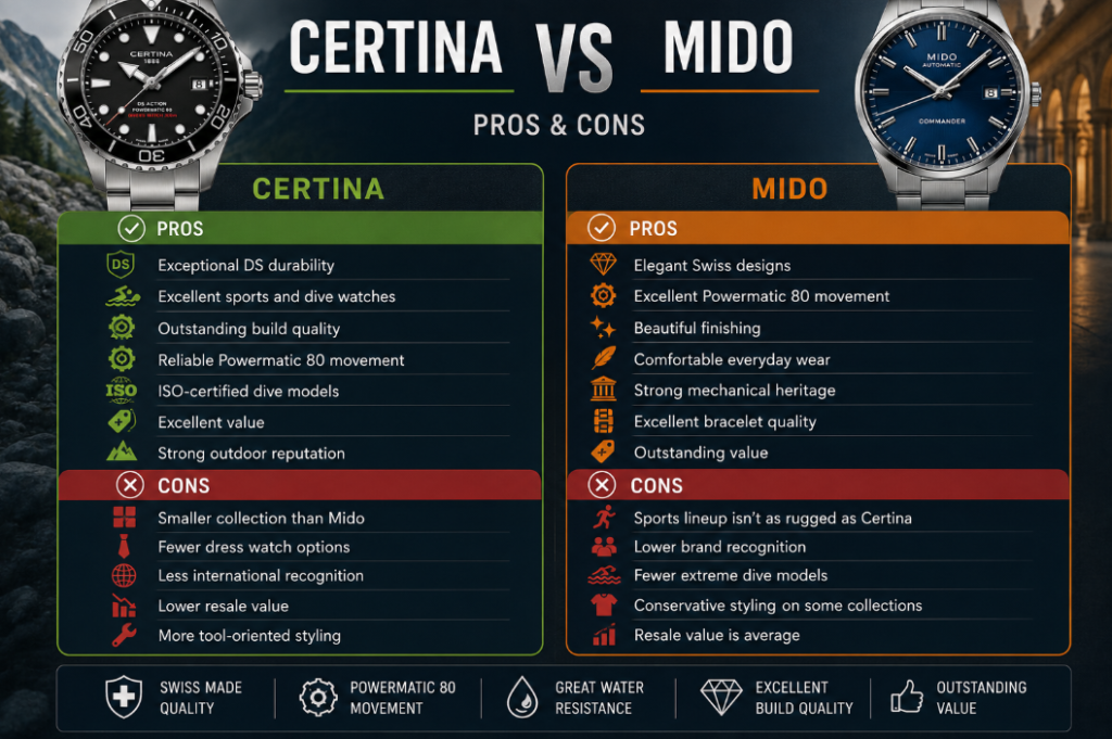 Certina vs Mido - Pros and Cons