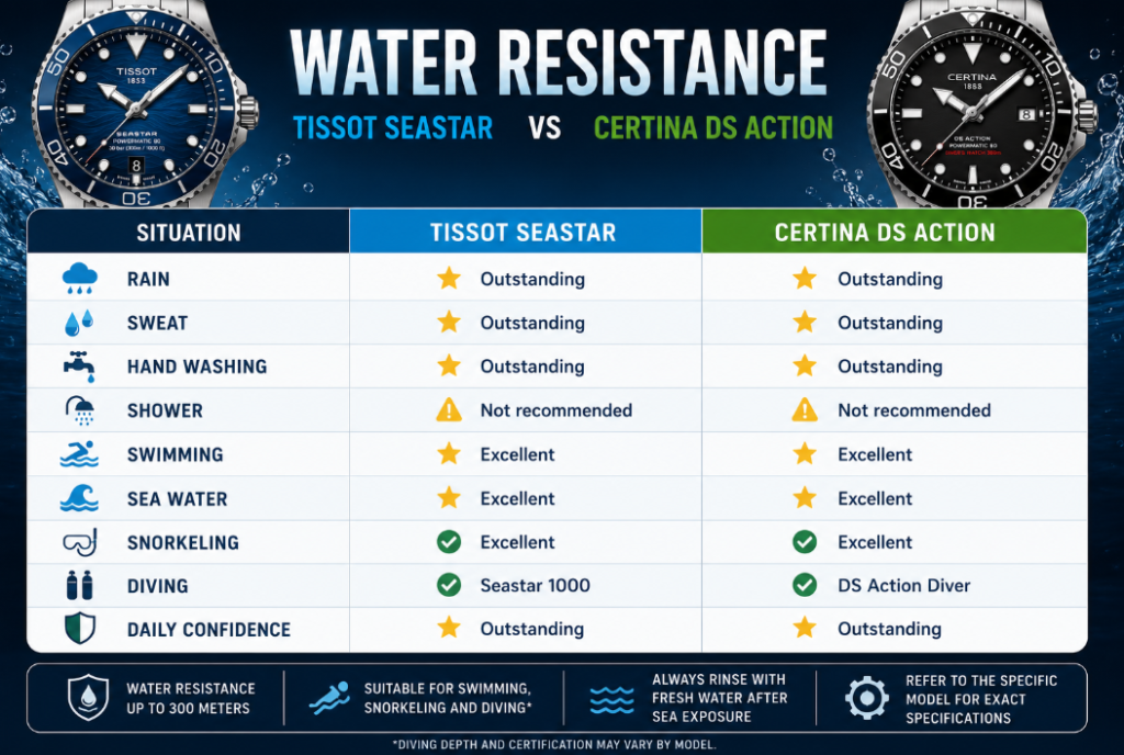 Tissot Seastar vs Certina DS Action - Water Resistance