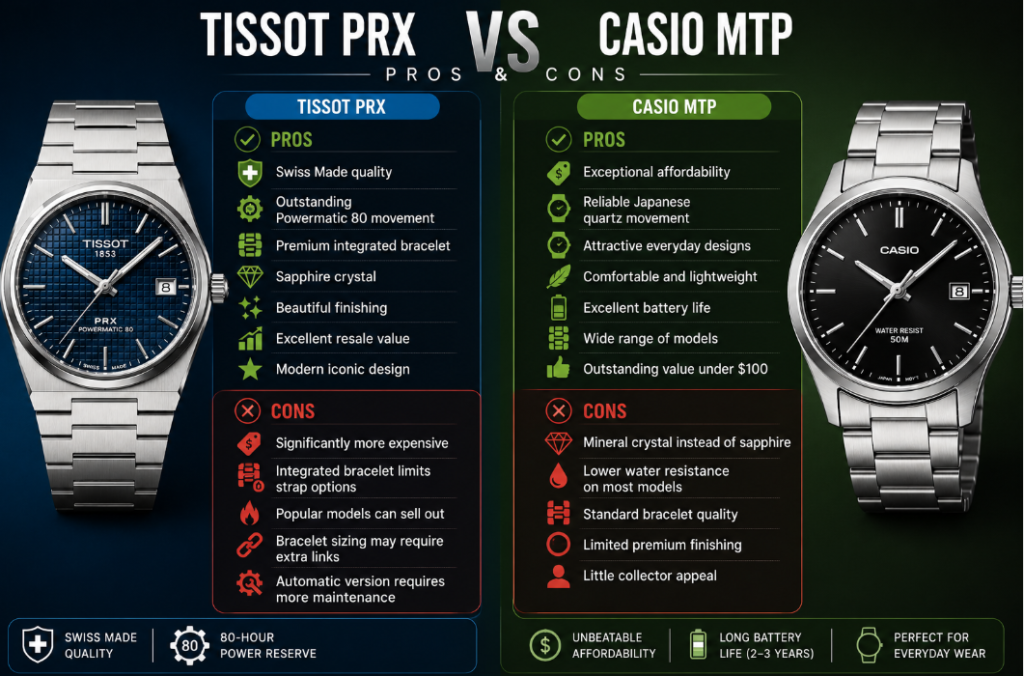 Pros and Cons Casio MTP vs Tissot PRX