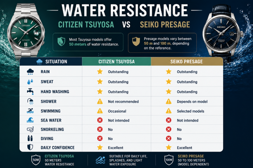 Seiko Presage vs Citizen Tsuyos Water Resistance