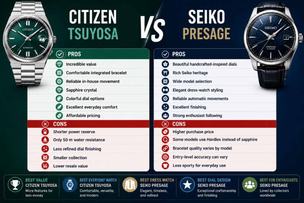 Pros and Cons Seiko Presage vs Citizen Tsuyos