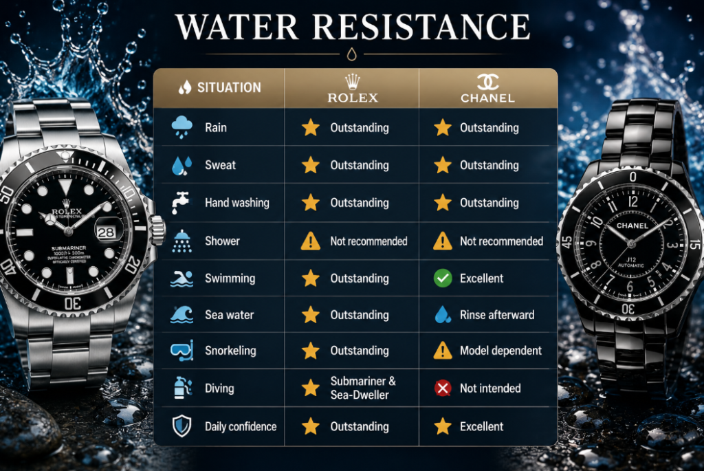 Water Resistance Rolex vs Chanel