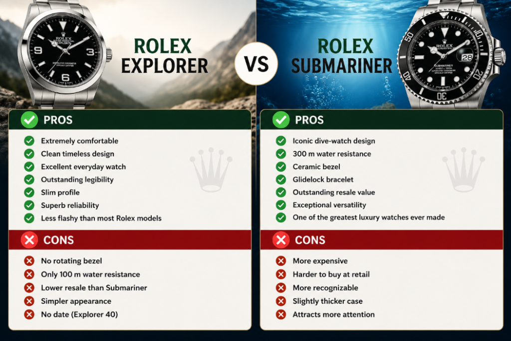 Rolex vs Submariner vs Explorer pros and cons