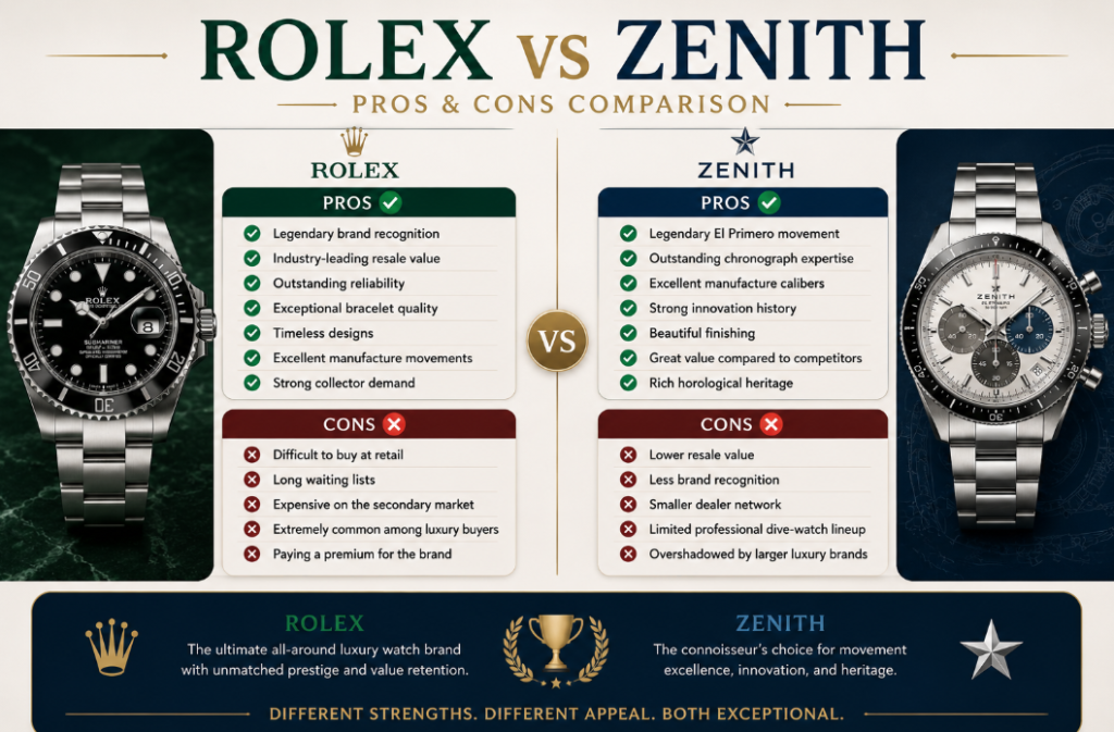 Pros and Cons Zenith vs Rolex