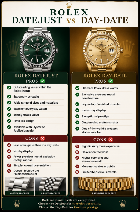 Day-Date vs Rolex Datejust Pros and Cons