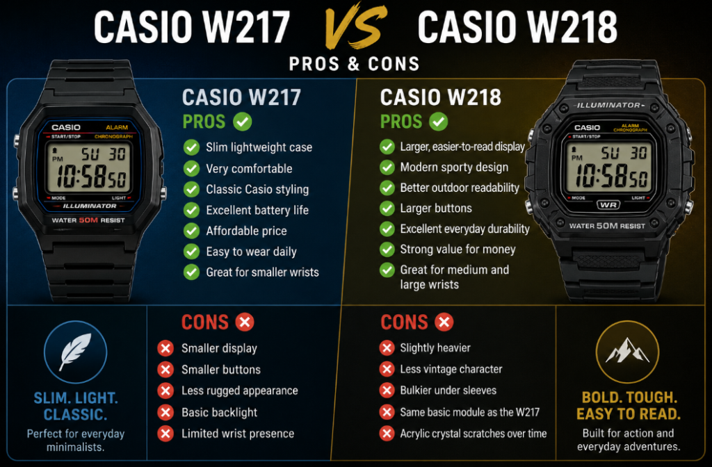 Casio W217 vs W218 Pros and Cons