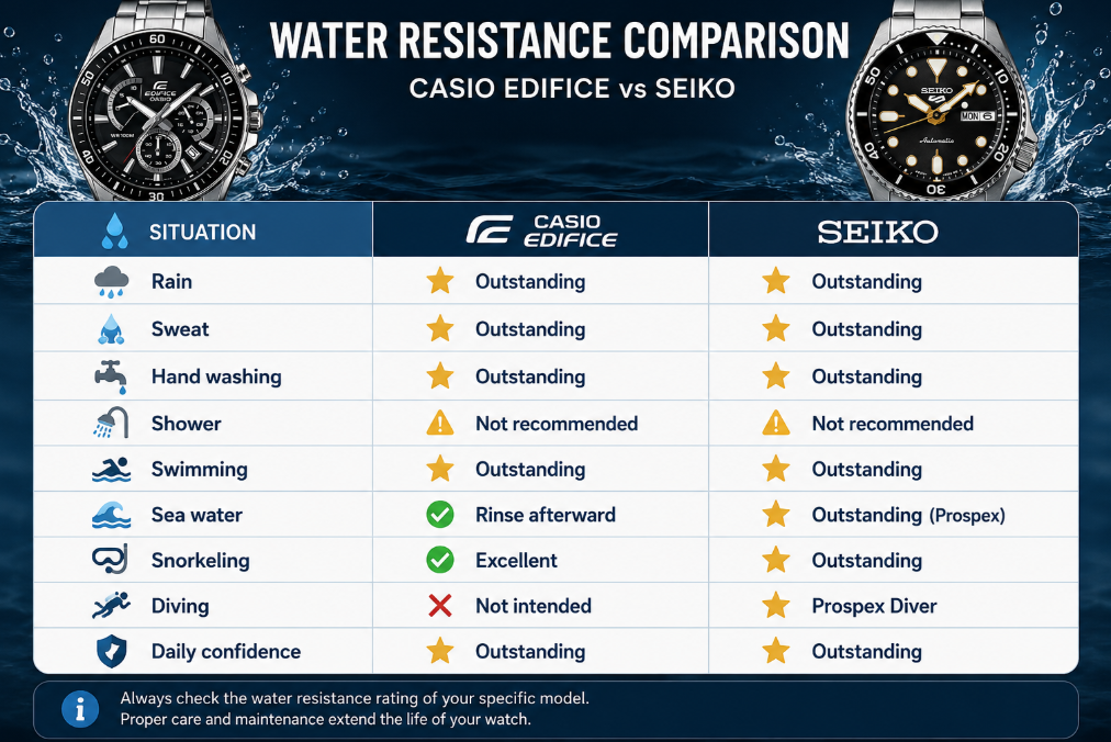 Water Resistance Casio Edifice VS Seiko Vs seiko 5