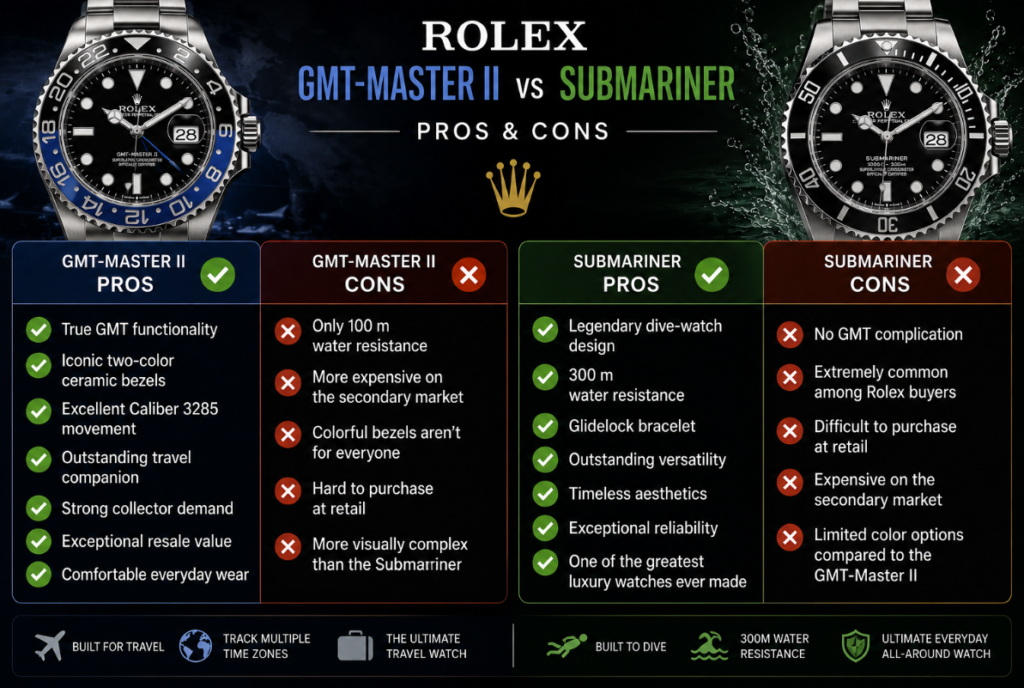 Pros and Cons Rolex GMT-Master II vs Submariner