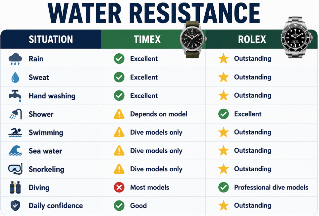 Water Resistance Timex vs Rolex