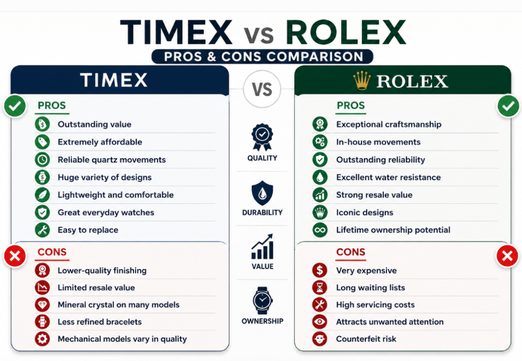 Timex vs Rolex pros and cons