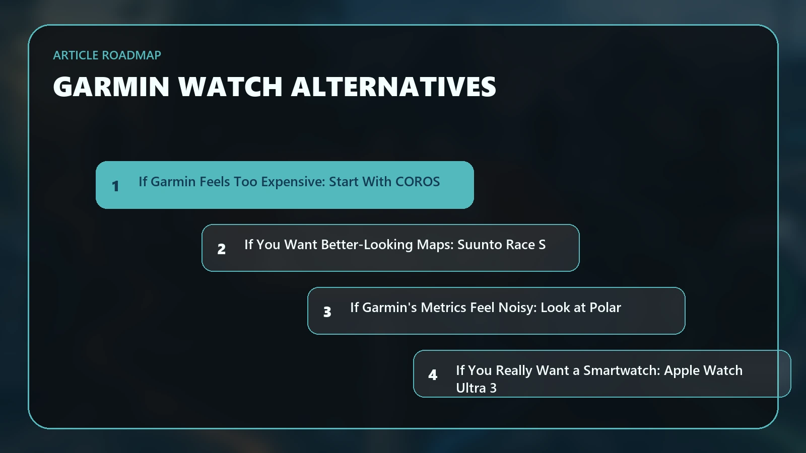 Article roadmap for Garmin Watch Alternatives: Better Picks for Running, Maps, Battery and Simplicity