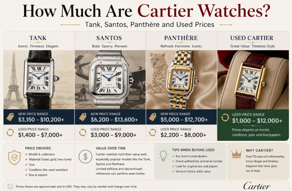 How Much Are Cartier Watches? Tank, Santos, Panthère and Used Prices