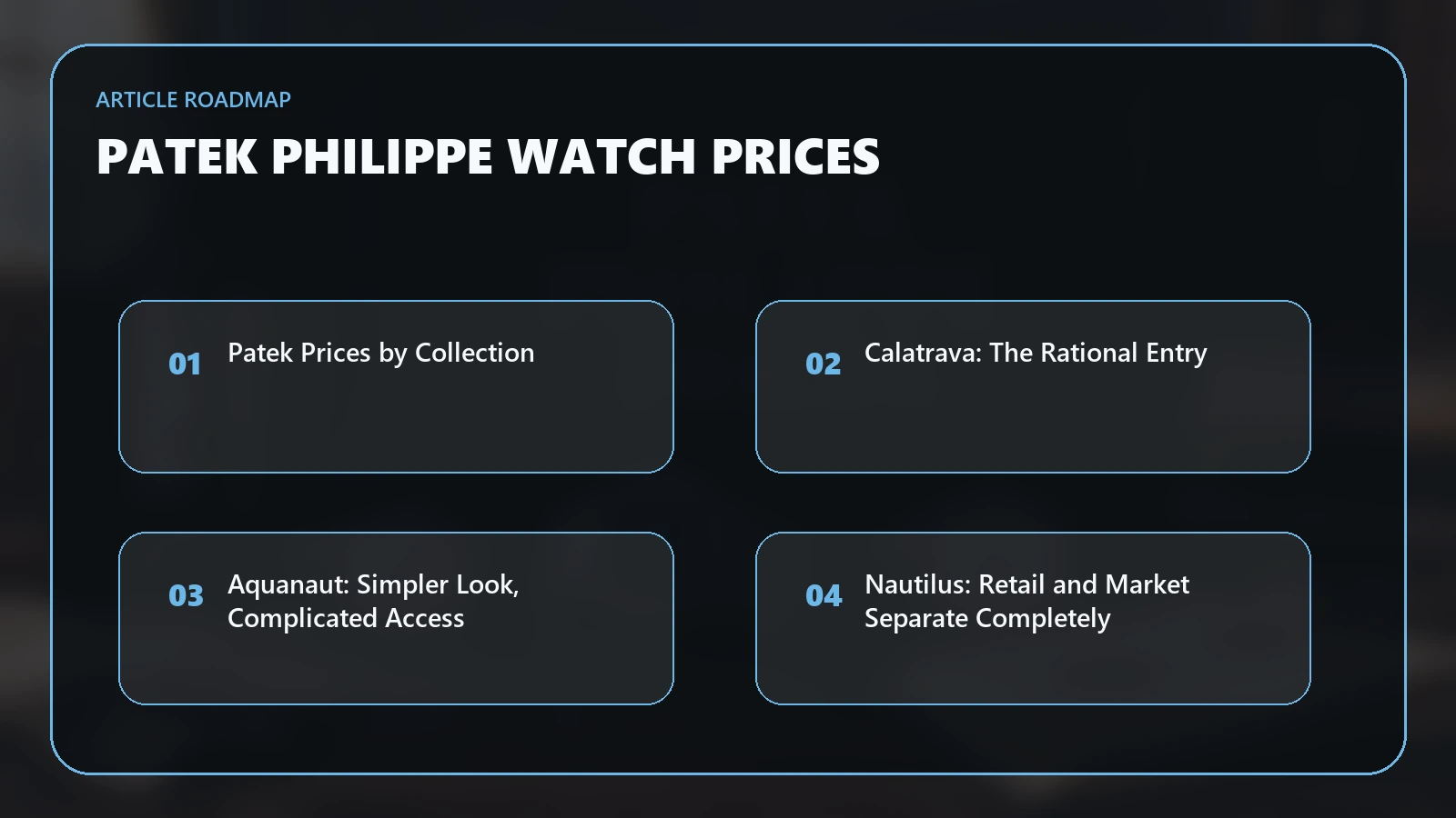 Article roadmap for How Much Are Patek Philippe Watches? Calatrava, Aquanaut and Nautilus Prices