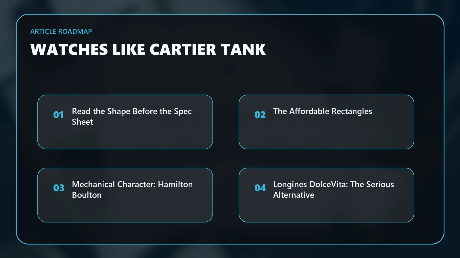 Article roadmap for Watches Like the Cartier Tank: Rectangular Alternatives That Get the Proportions Right