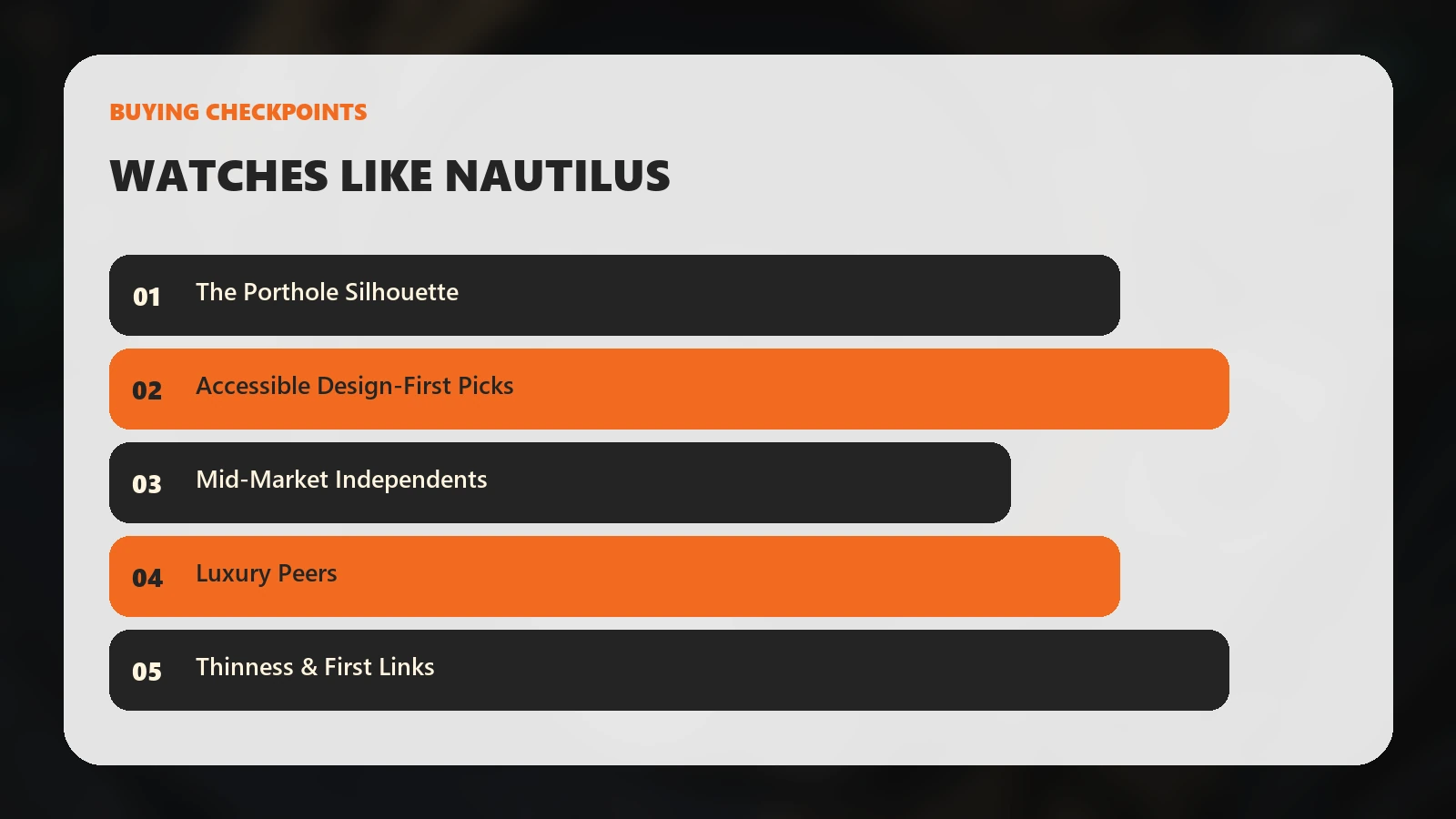 Buying checkpoints for Watches Like the Patek Philippe Nautilus: Slim Sports-Watch Alternatives